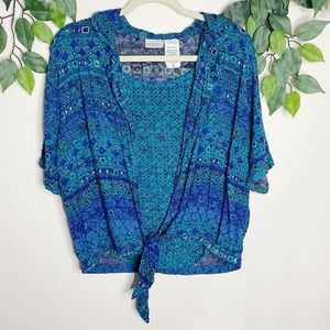 Vintage Koret Tie Front Double Attached Collared Shirt Short Sleeve 80s Top